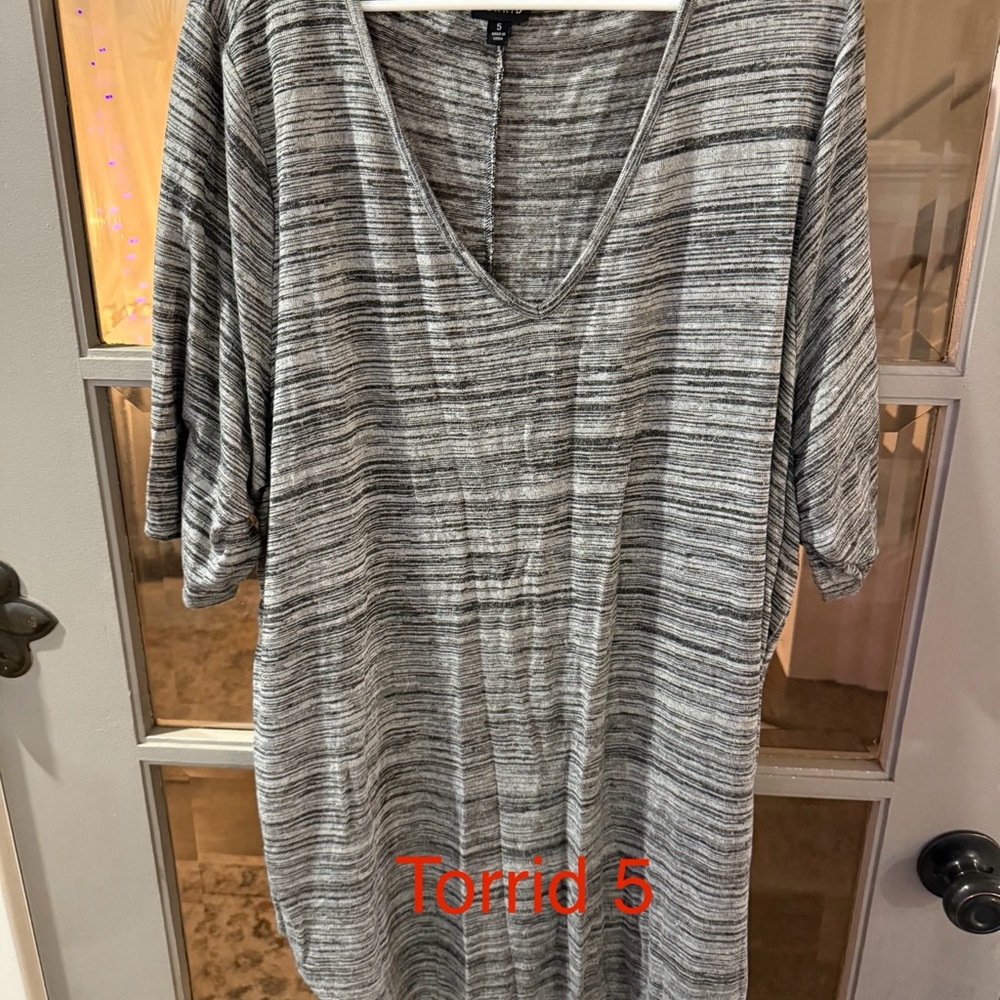 Torrid Striped Gray V-Neck Tunic